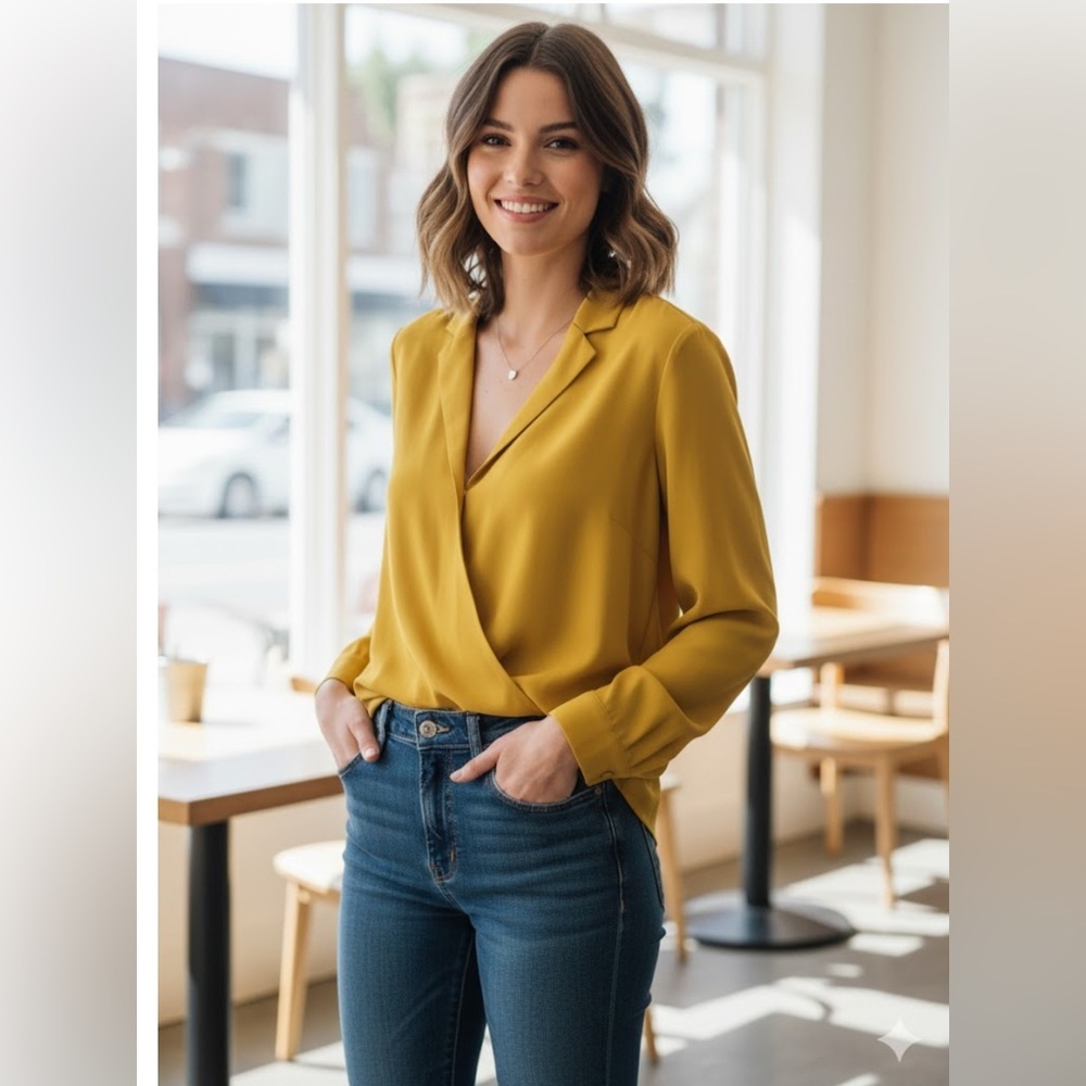 Aritzia Babaton Brett Chiffon Collared Draped Front Long Sleev Blouse Size S